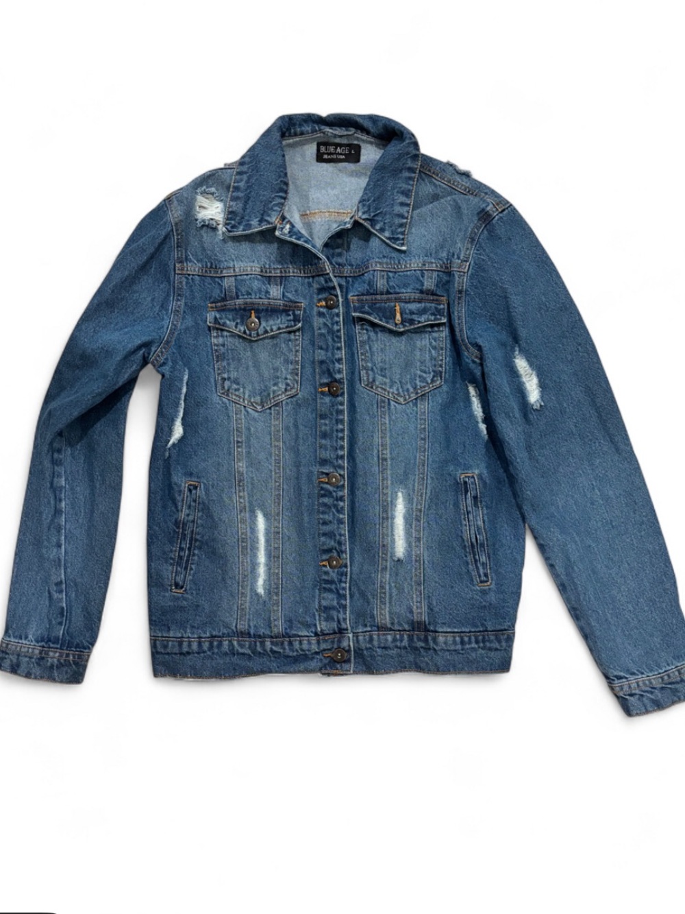 Blue Age Distressed Women's Denim Jacket - Blue
